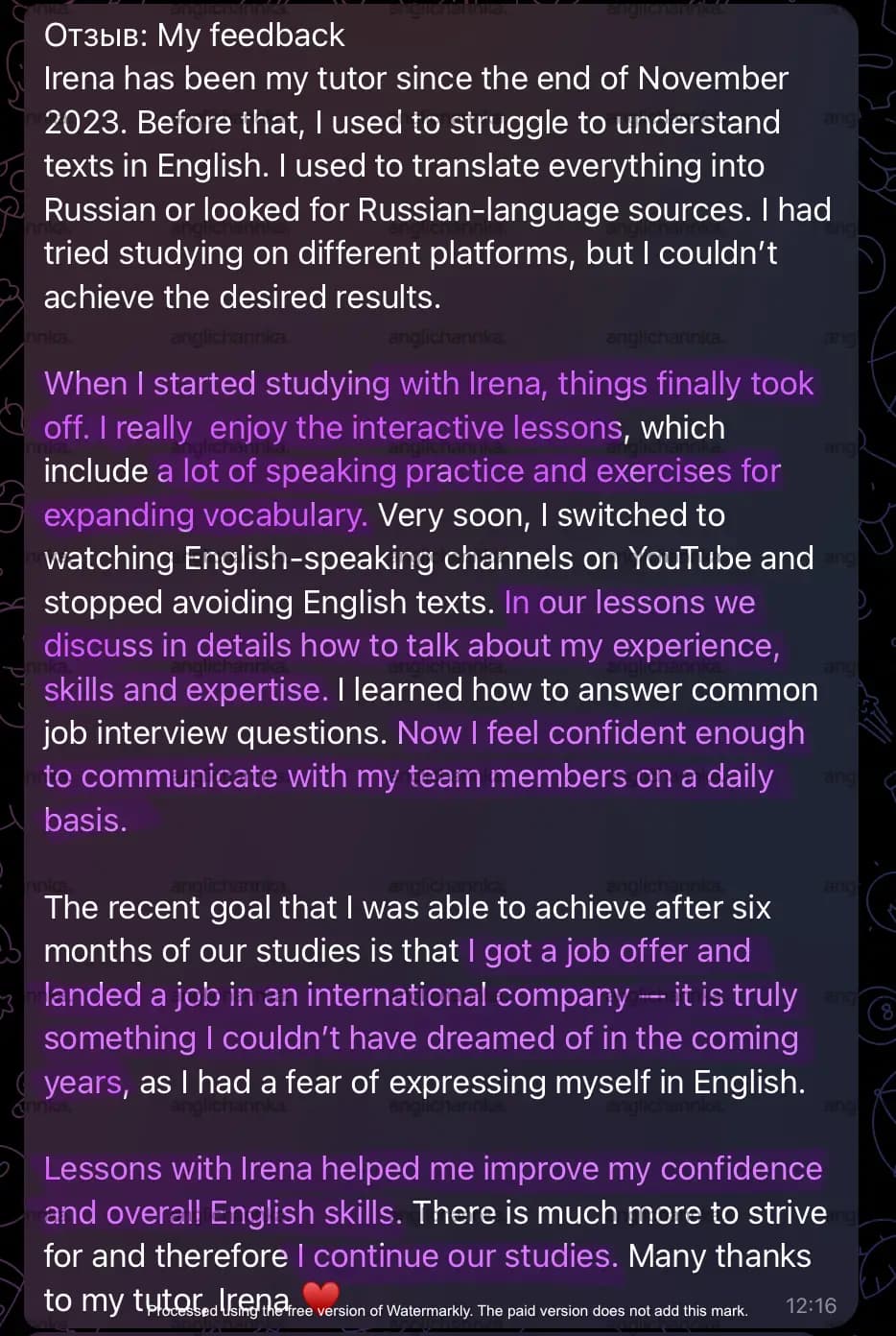 Guzel, Software Developer's review of classes at Enlerno online business English school